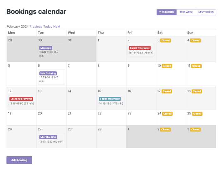 FindBeauty booking calendar